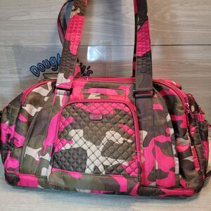 Lug Quilted Duffel Bag Propeller Pink Green Camouflage Gym Overnight EXCELLENT